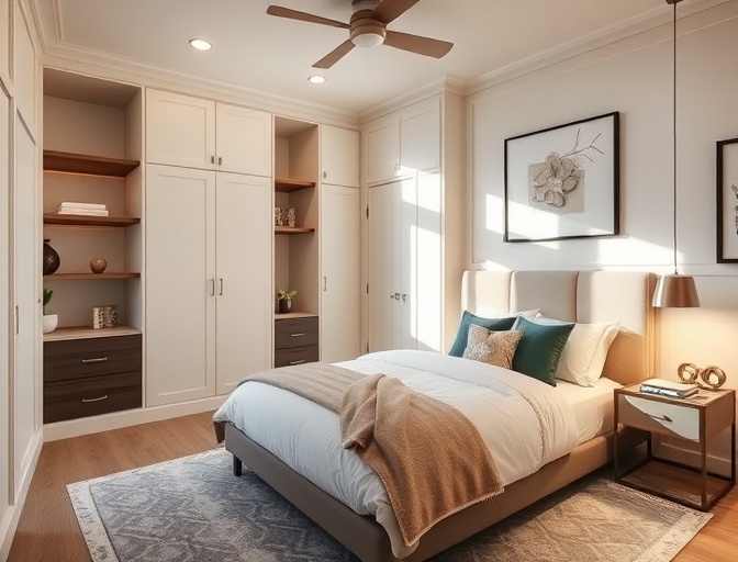 ADU bedroom with built-in millwork and soft light